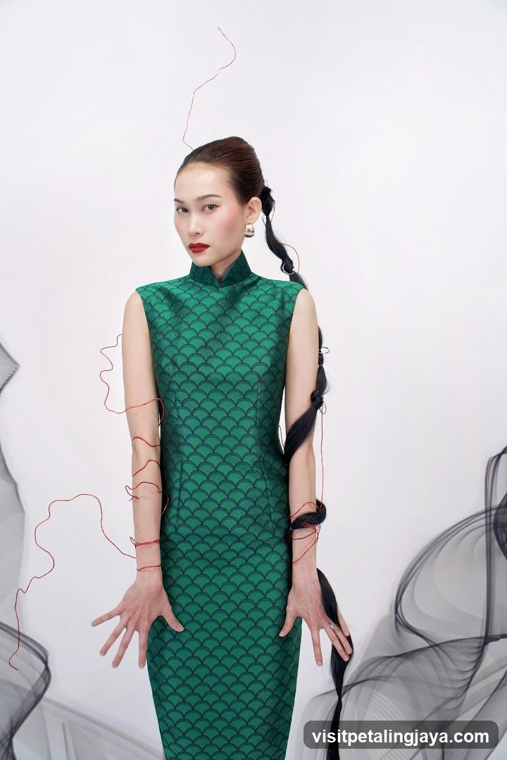 Fashion Model in Green Scale Dress