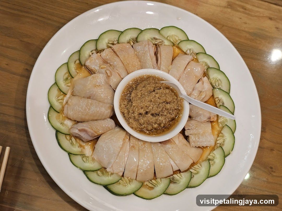 Sliced Chicken with Cucumber Garnish and Sauce