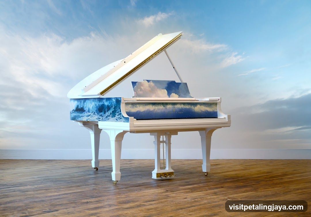 Grand Piano with Sky and Ocean Design