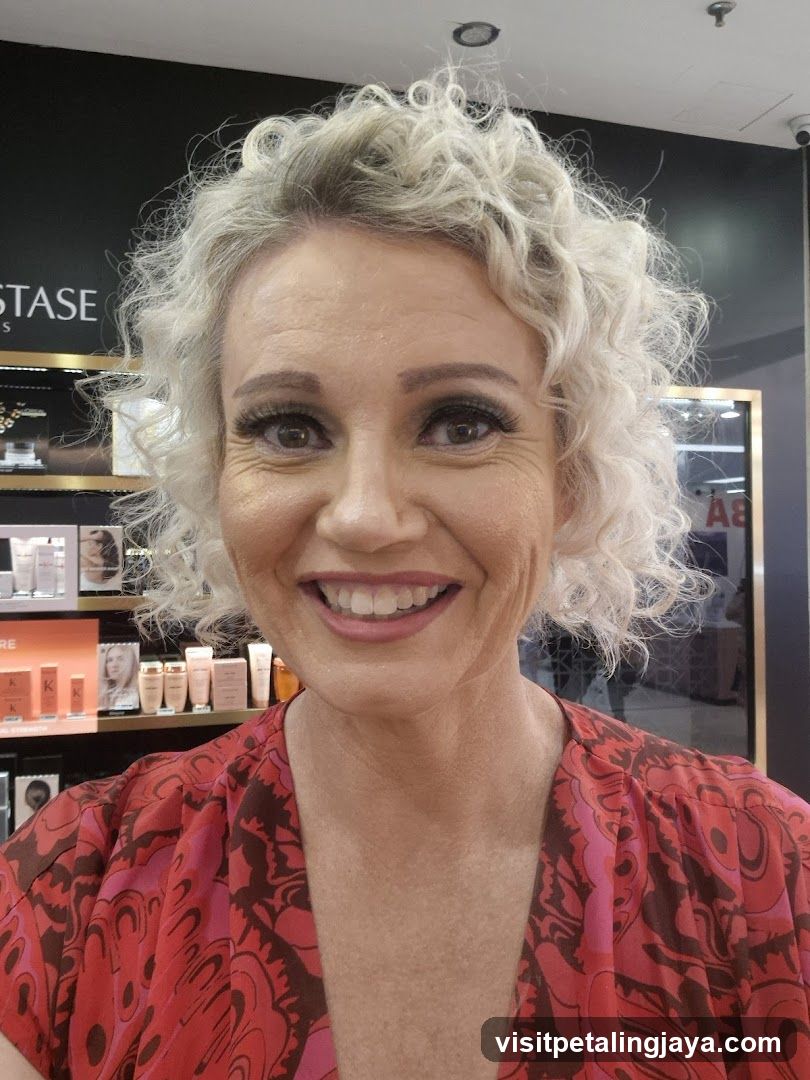 Woman with curly hair in a beauty store
