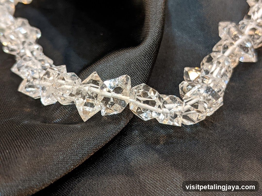 Crystal Beaded Necklace on Black Fabric