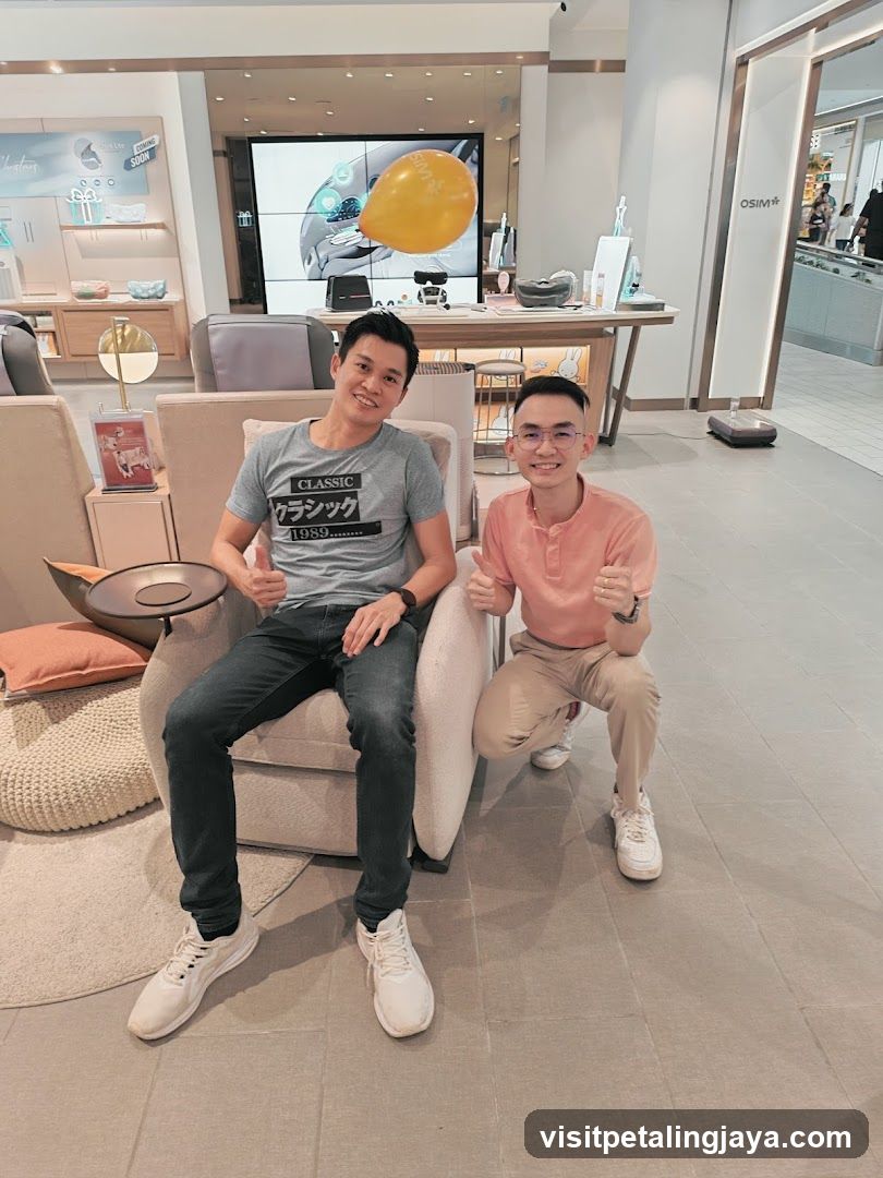 Two men in a modern store interior