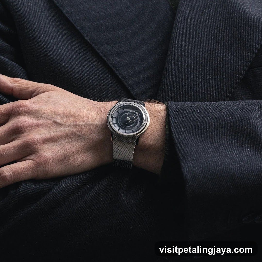 Watch on wrist in dark suit