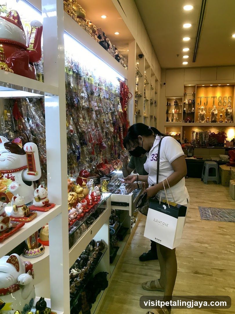 Interior of a shop selling lucky charms and maneki-neko figurines