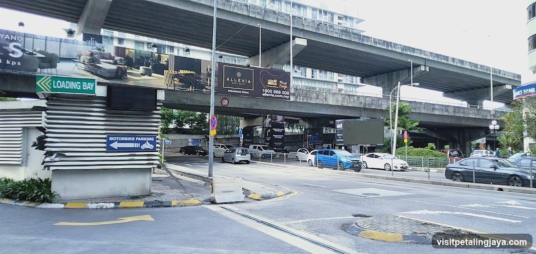 Urban Street Scene with Elevated Highway