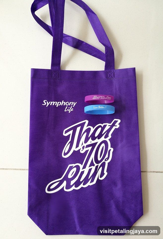 Purple tote bag with wristbands
