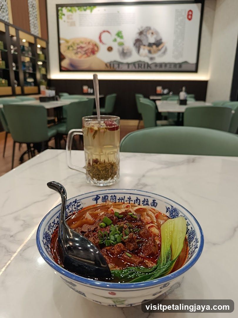 Noodle Bowl and Drink in Restaurant Interior
