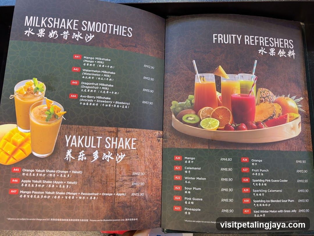 Milkshake Smoothies & Fruity Refreshers Menu
