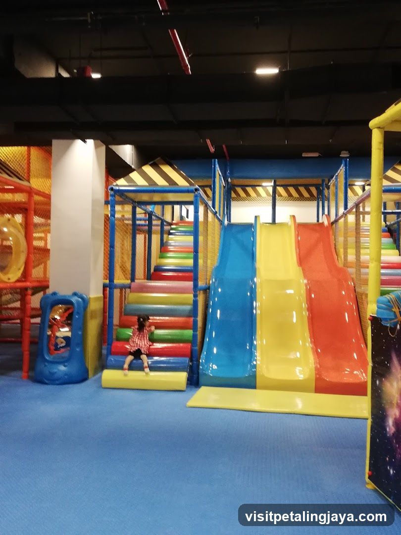 Indoor Play Area with Slides and Climbing Structures