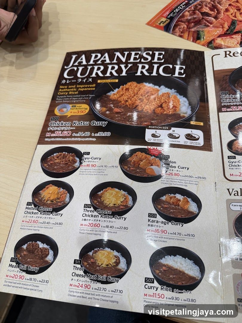 Japanese Curry Rice Menu