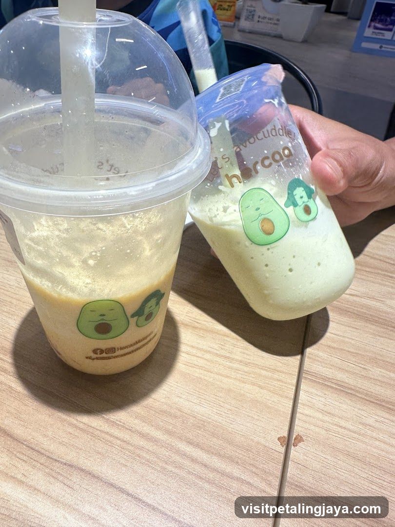 Avocado-themed drinks on a table