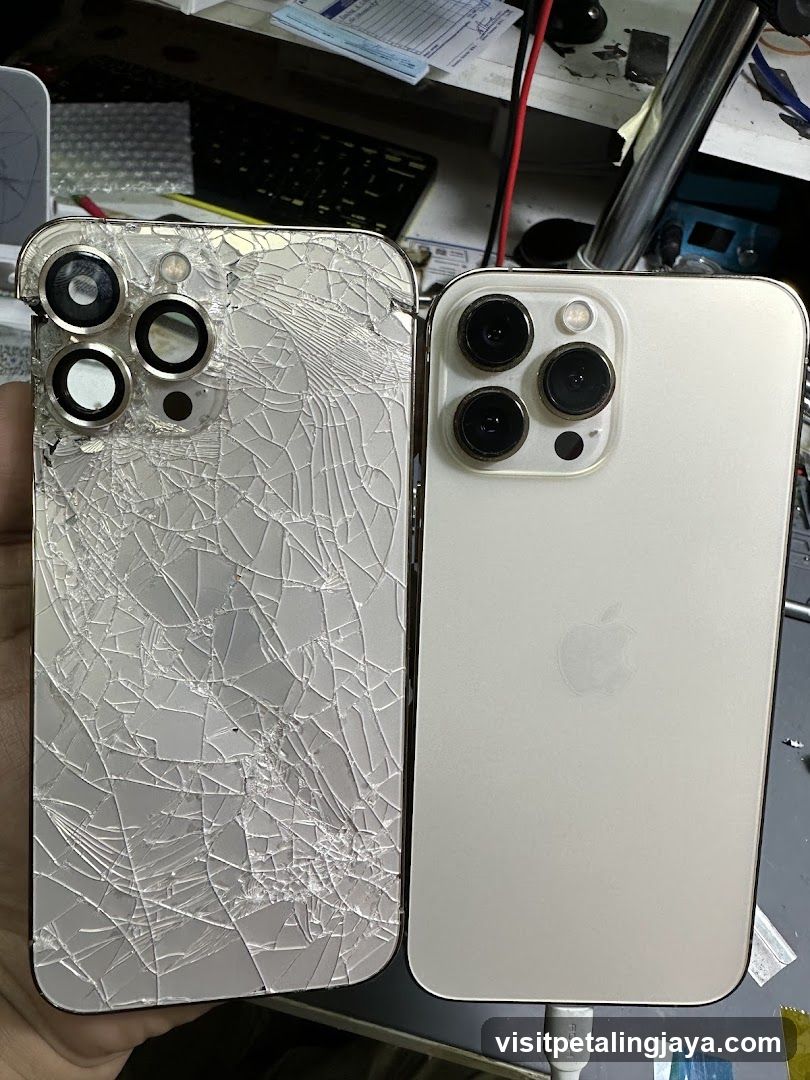 Cracked iPhone Back vs New Phone