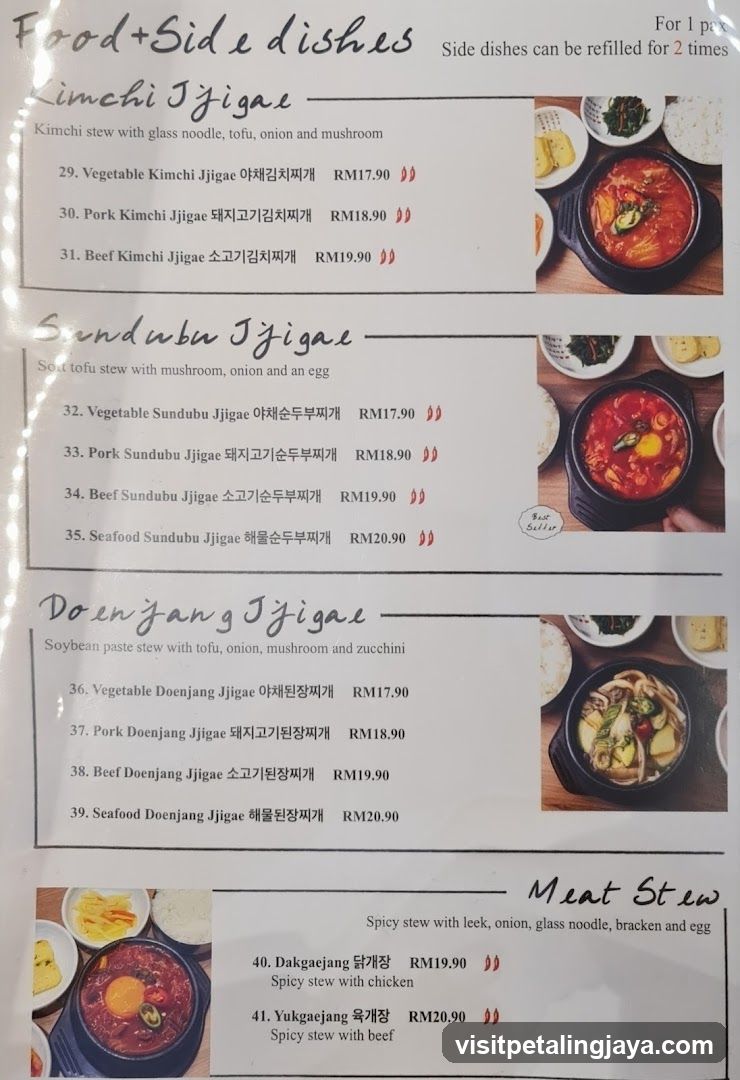 Korean Stew Menu