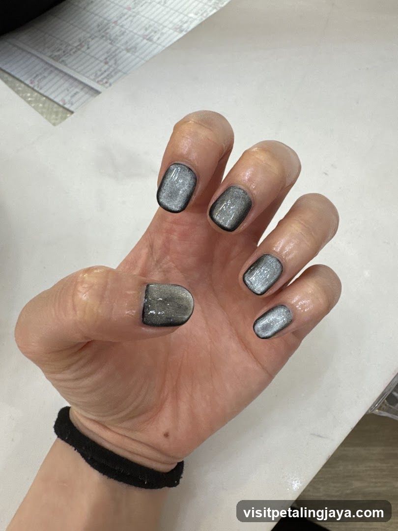 Silver Nail Polish Application