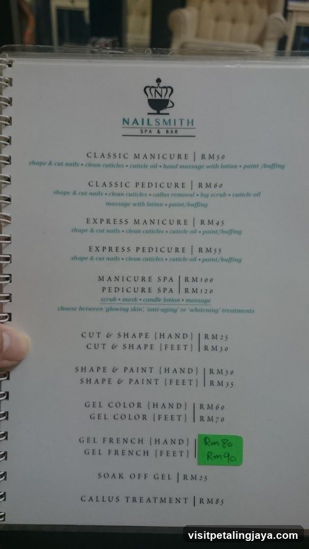 Nailsmith Spa & Bar Menu