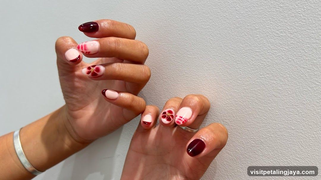 Red and White Floral Nail Art