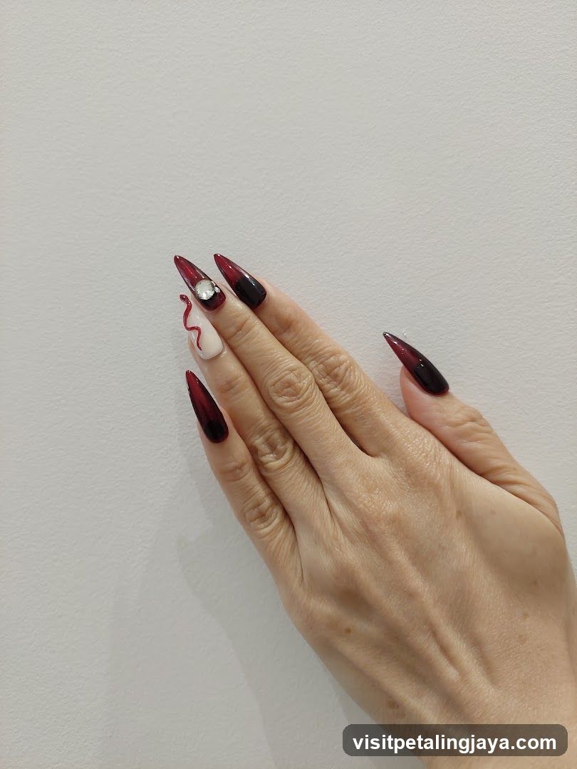 Dark Red Gradient Nail Art