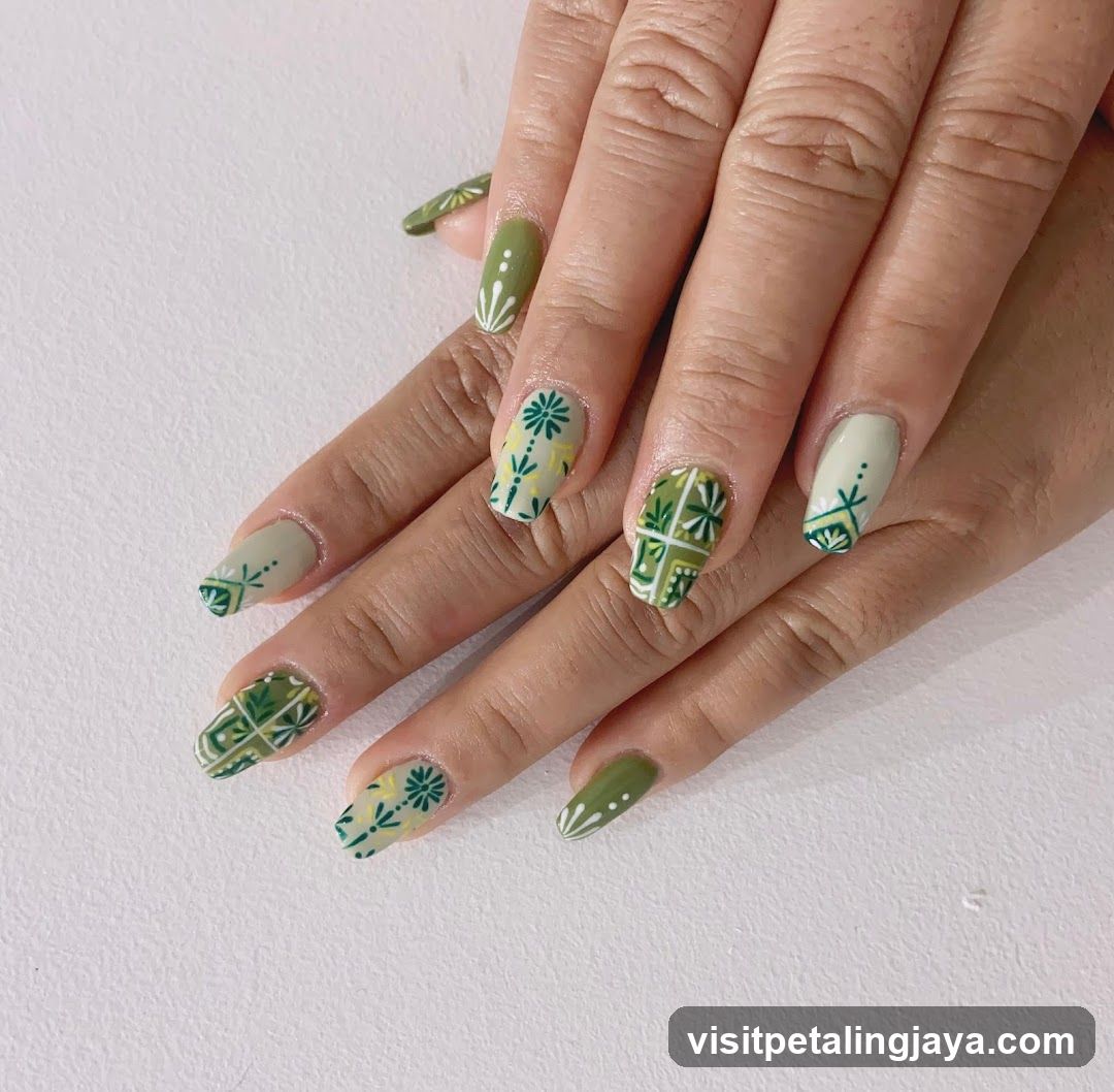 Green Floral Nail Art