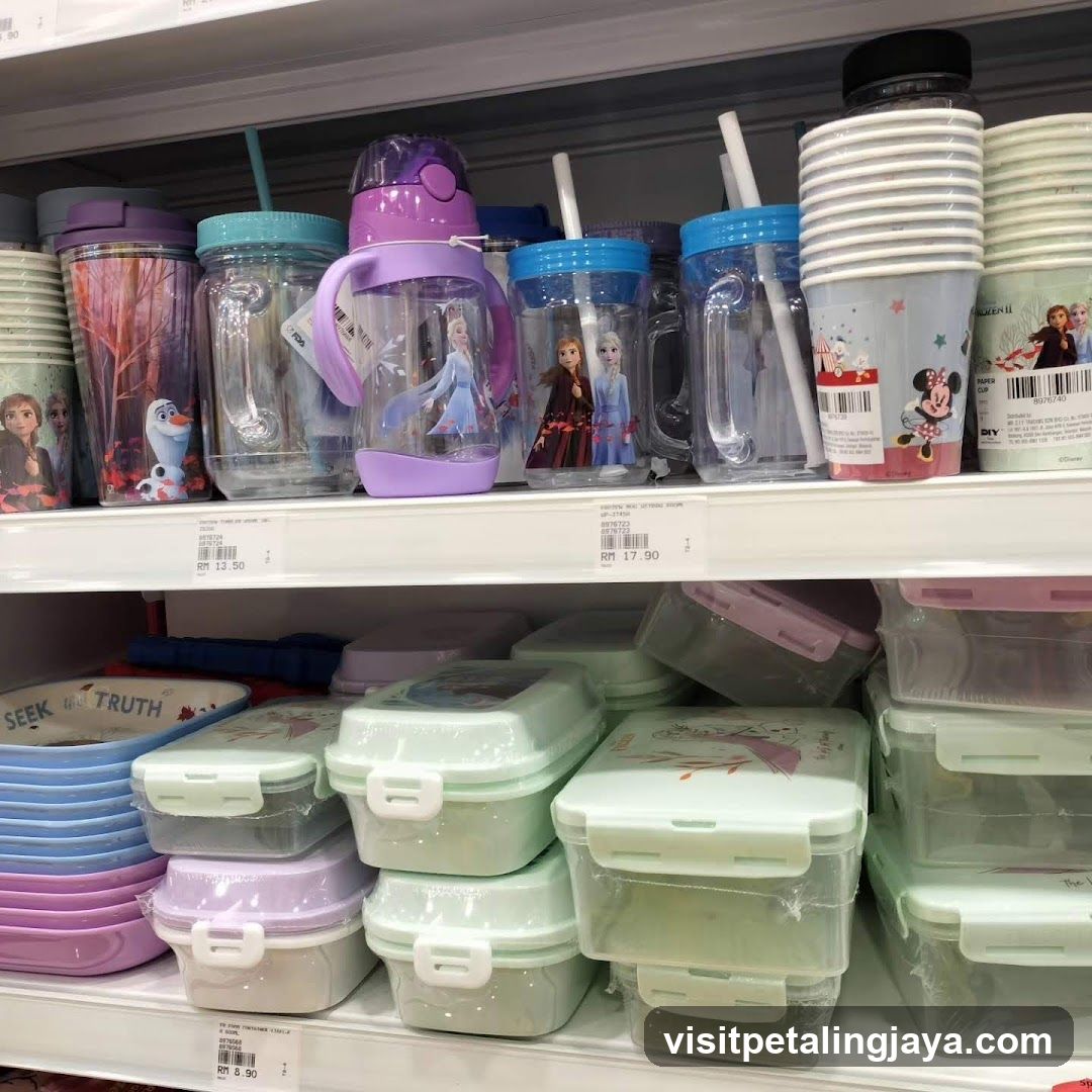Frozen-themed drinkware and food containers on store shelves
