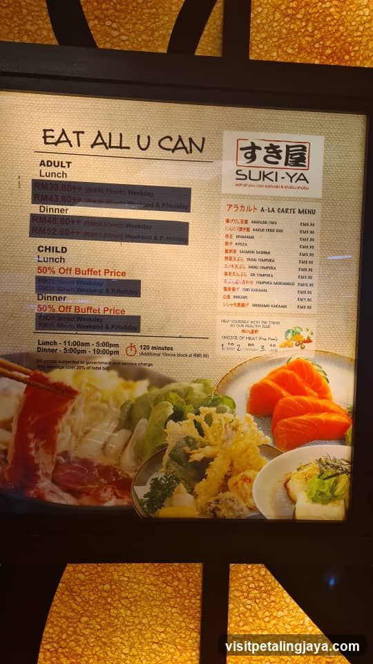 Suki-Ya Buffet Menu Board