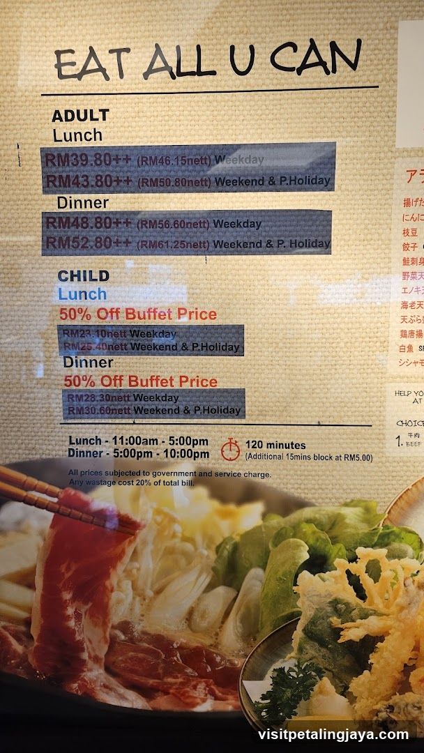 Eat All U Can Buffet Menu