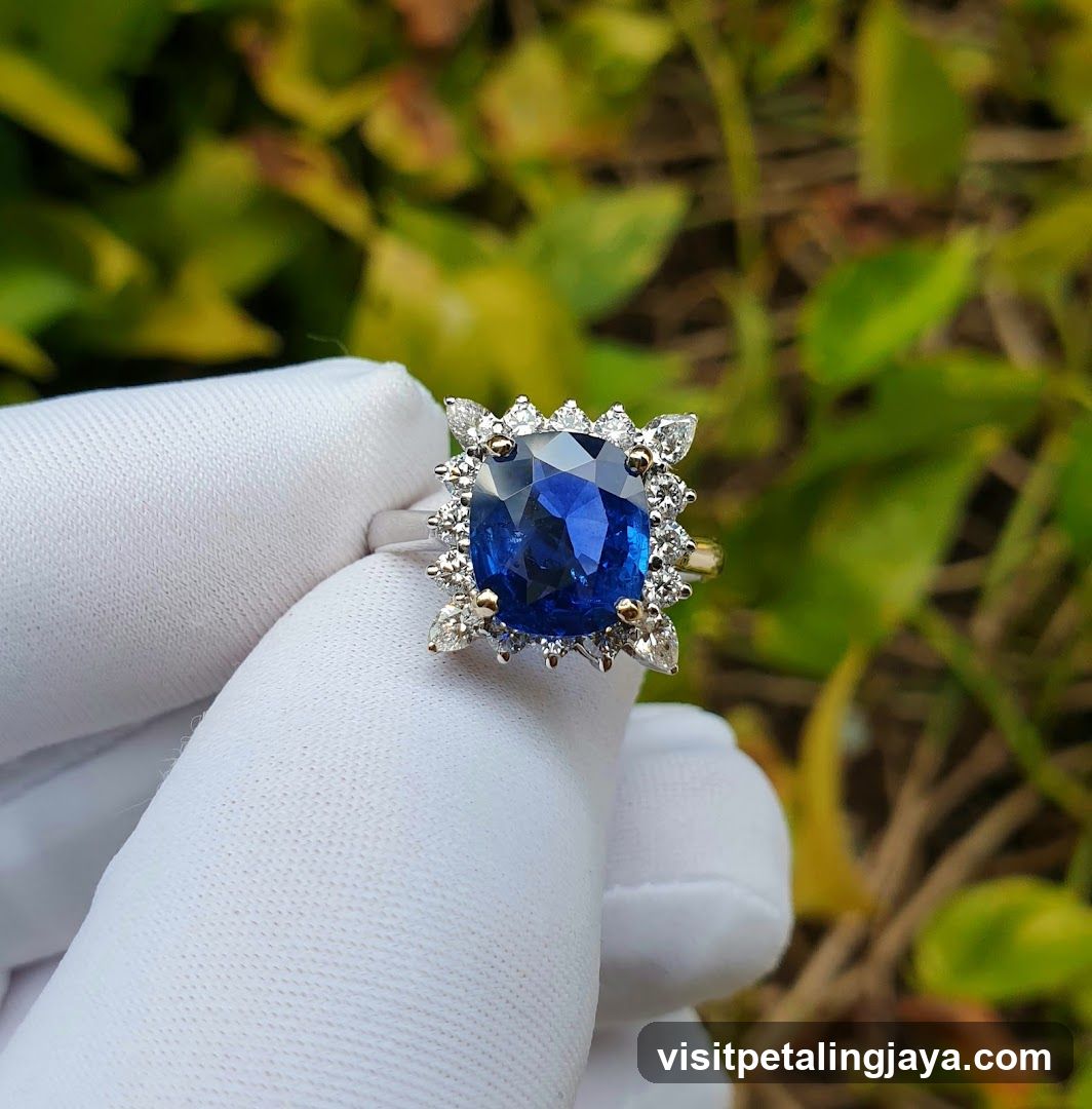 Sapphire Ring with Diamond Halo
