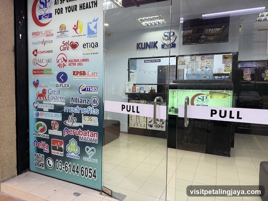 Klinik SP Entrance with Health Brand Logos