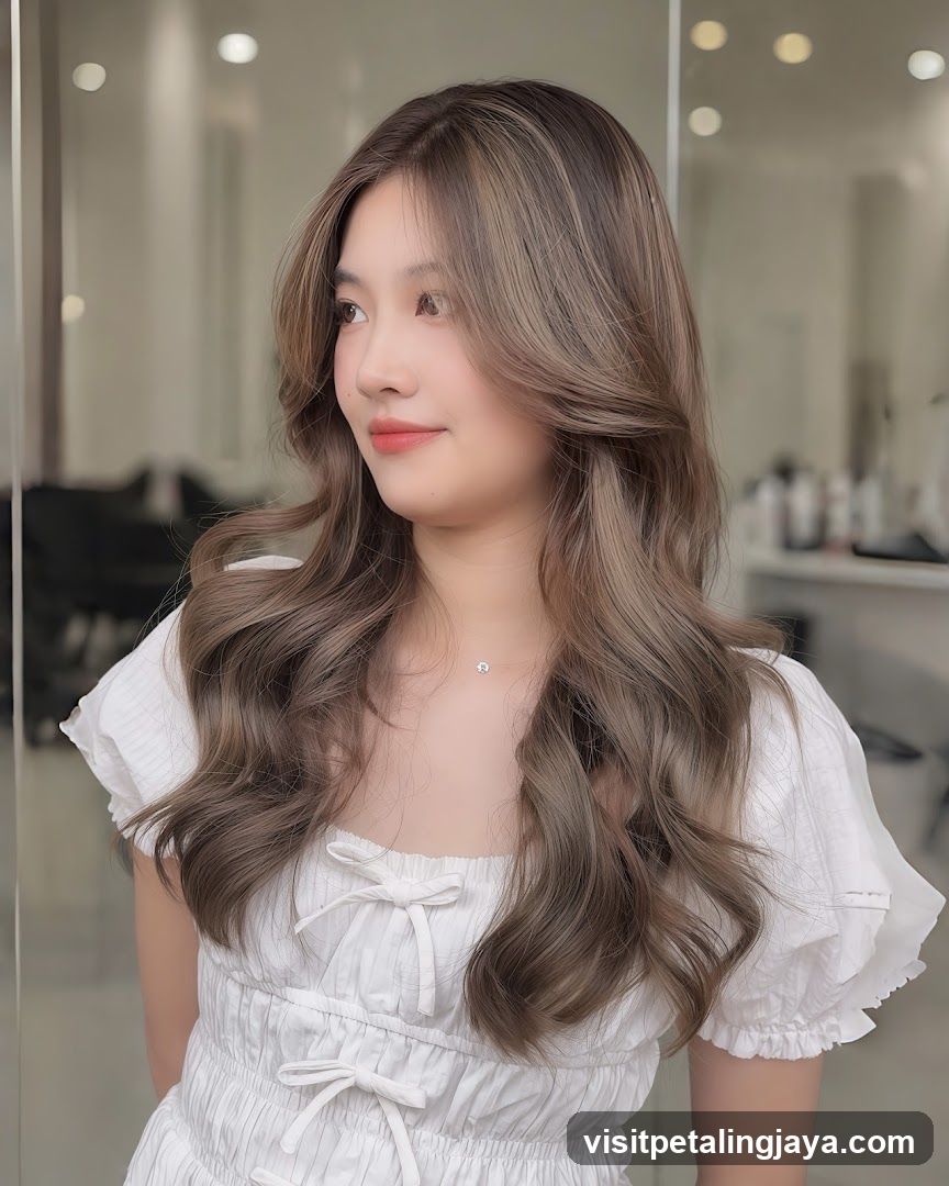 Woman with wavy brown hair in a salon