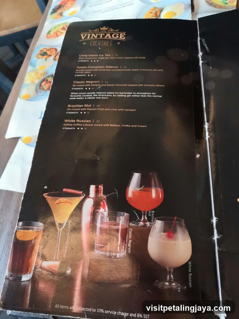 Vintage Cocktails Menu Page