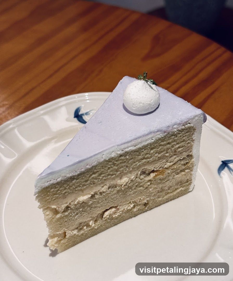 Slice of layered cake on a plate