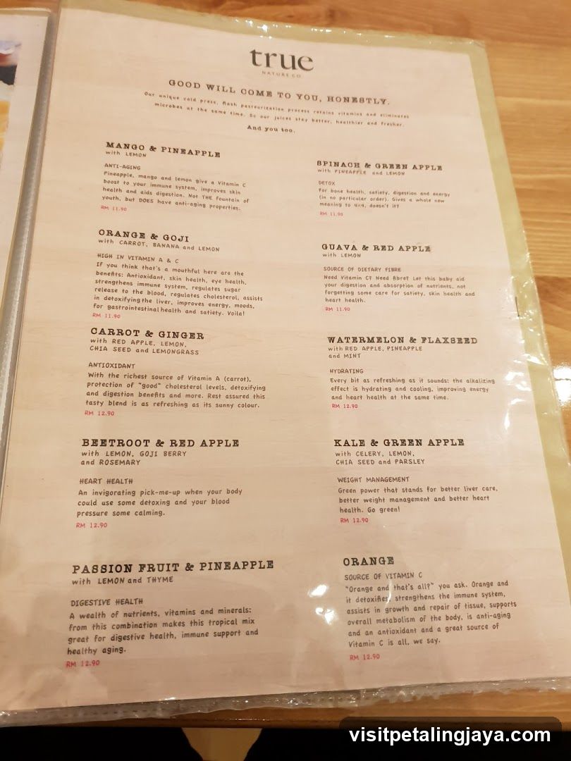True Nature Co Menu