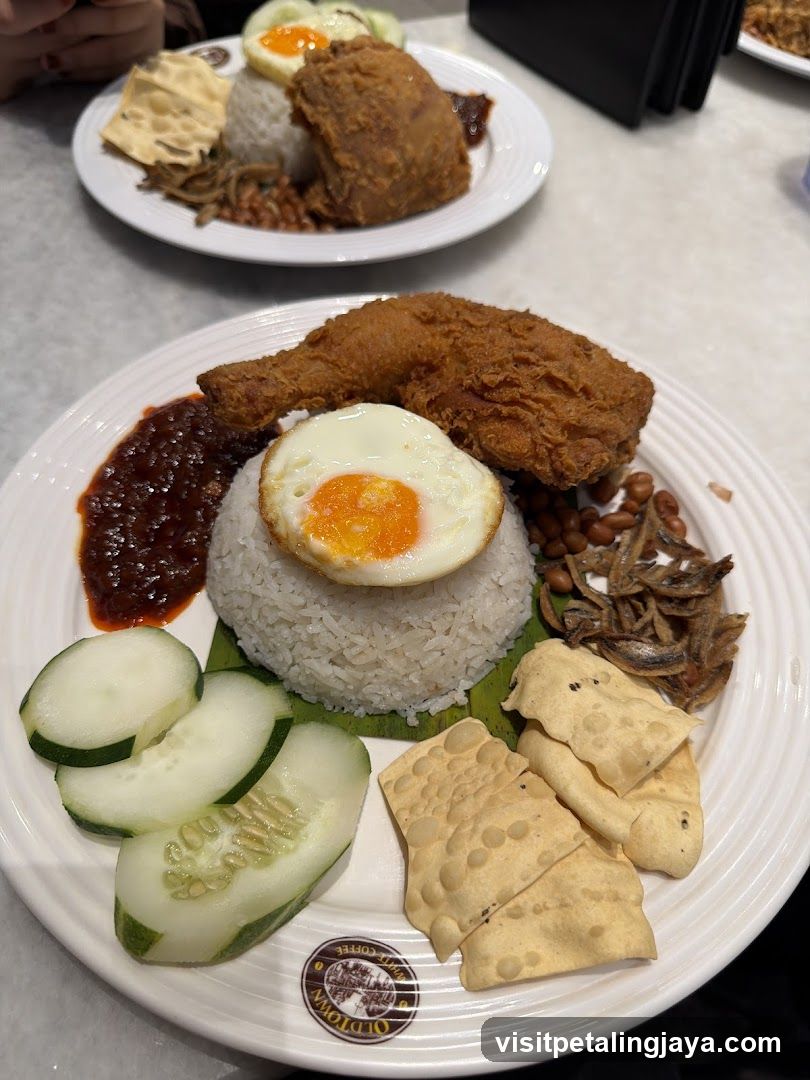 Nasi Lemak Plate with Fried Chicken
