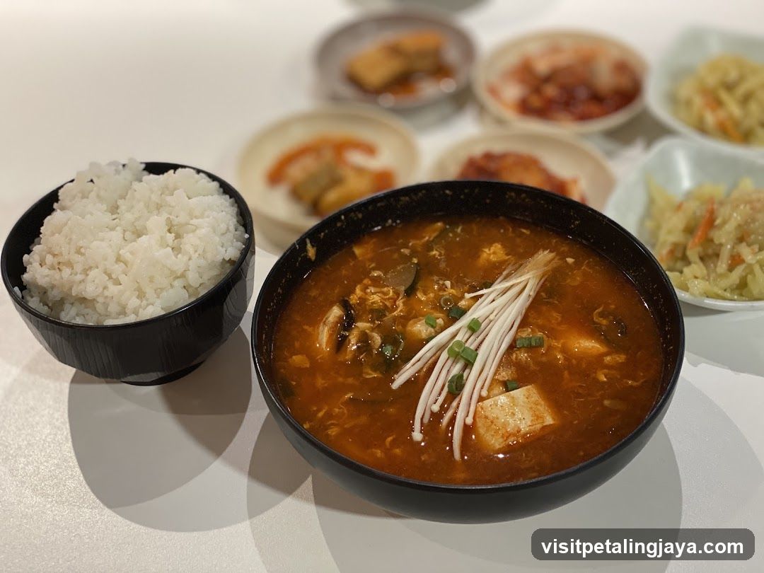 Korean-style stew with rice and side dishes