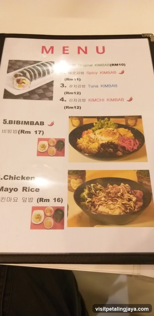 Kimbap and Bibimbab Menu