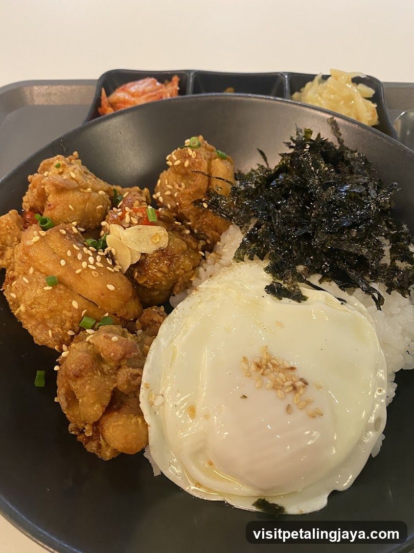 Fried Chicken Rice Bowl with Egg and Kimchi