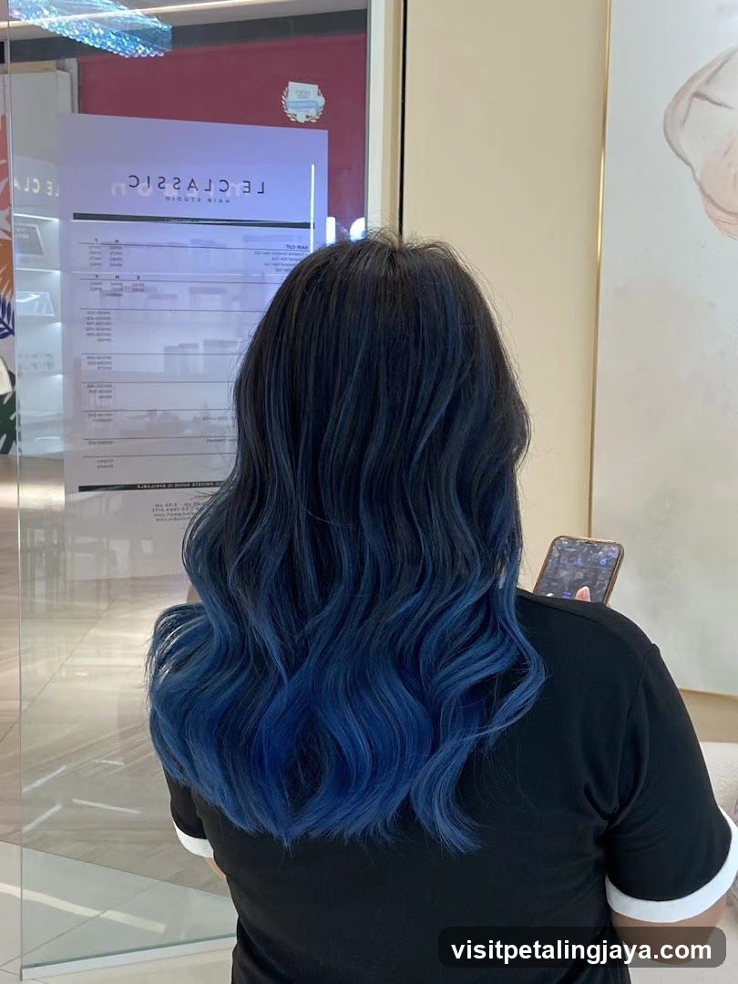 Blue Wavy Hair Back View