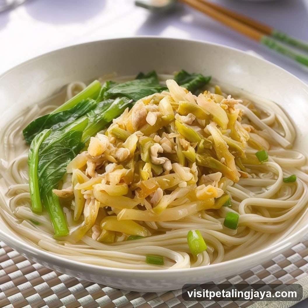 Noodle Dish with Greens and Toppings