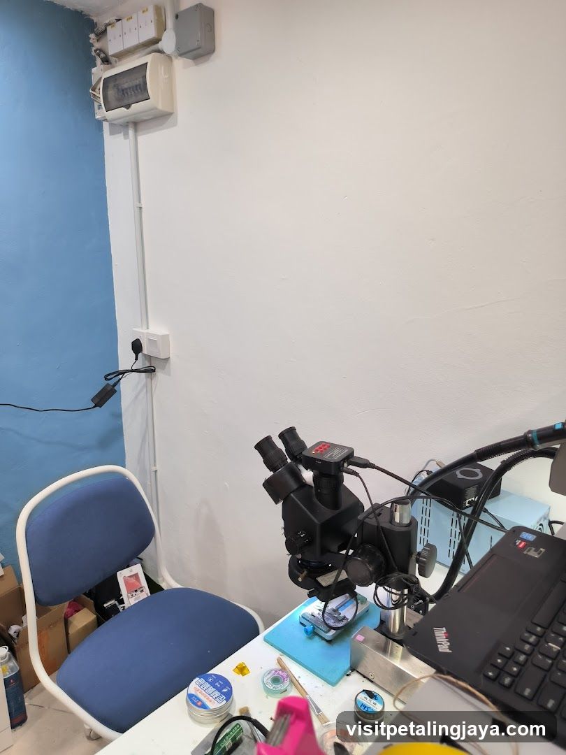 Workbench with Microscope and Electronics