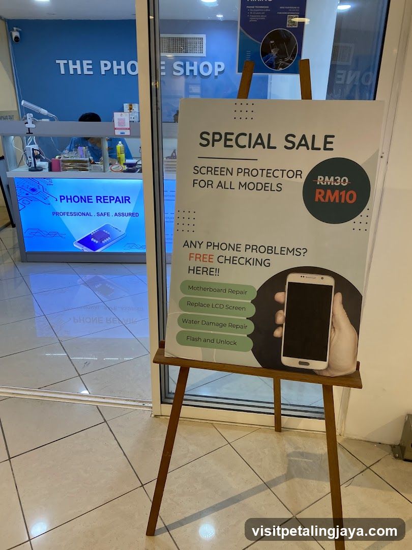 Phone Repair Shop Interior and Signage