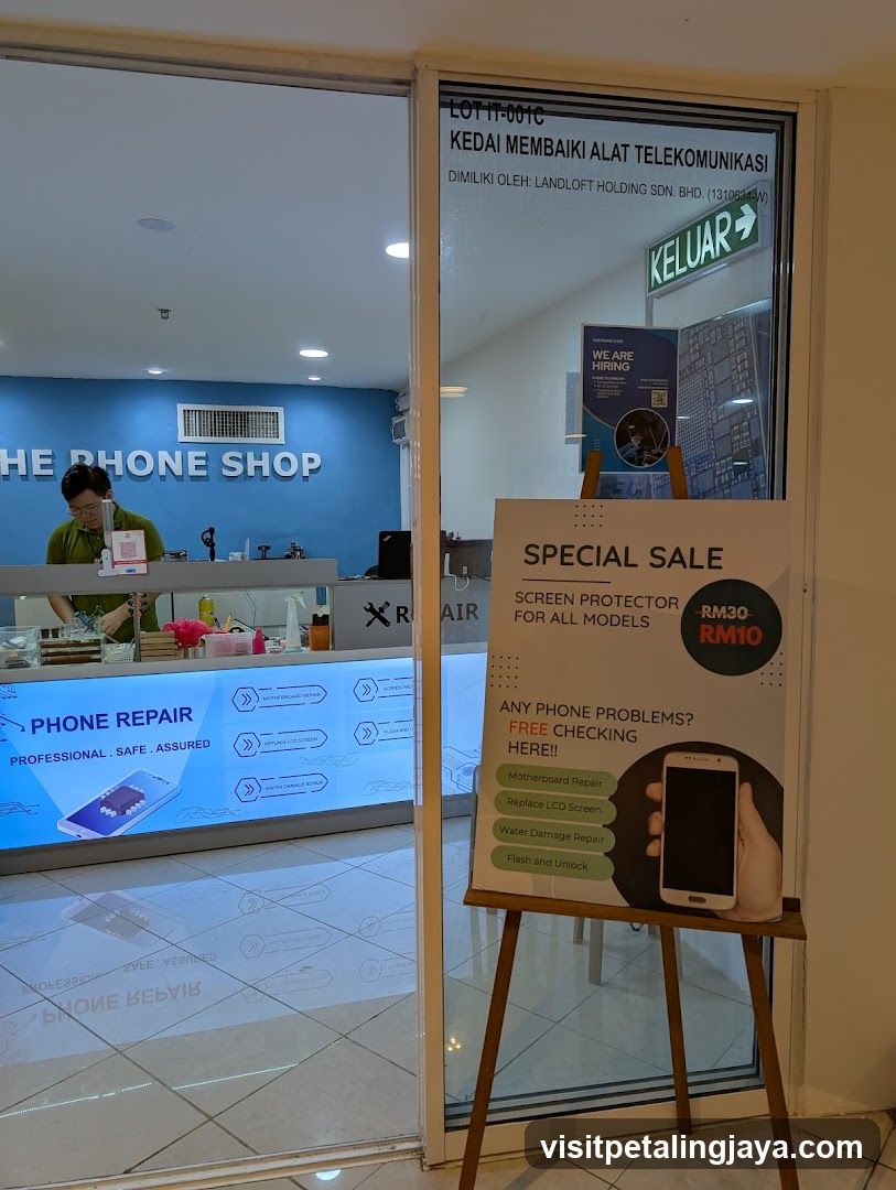 Phone Repair Shop Interior and Signage