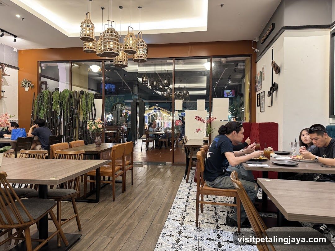 Restaurant Interior with Diners and Decor