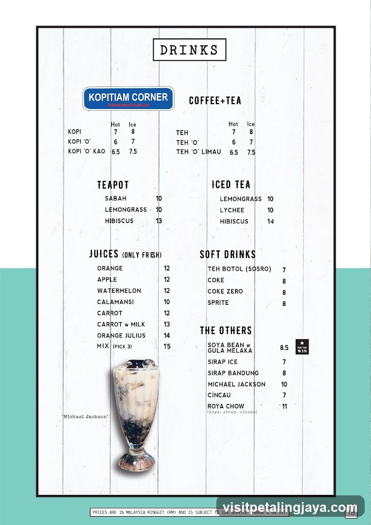 Kopitiam Corner Drinks Menu