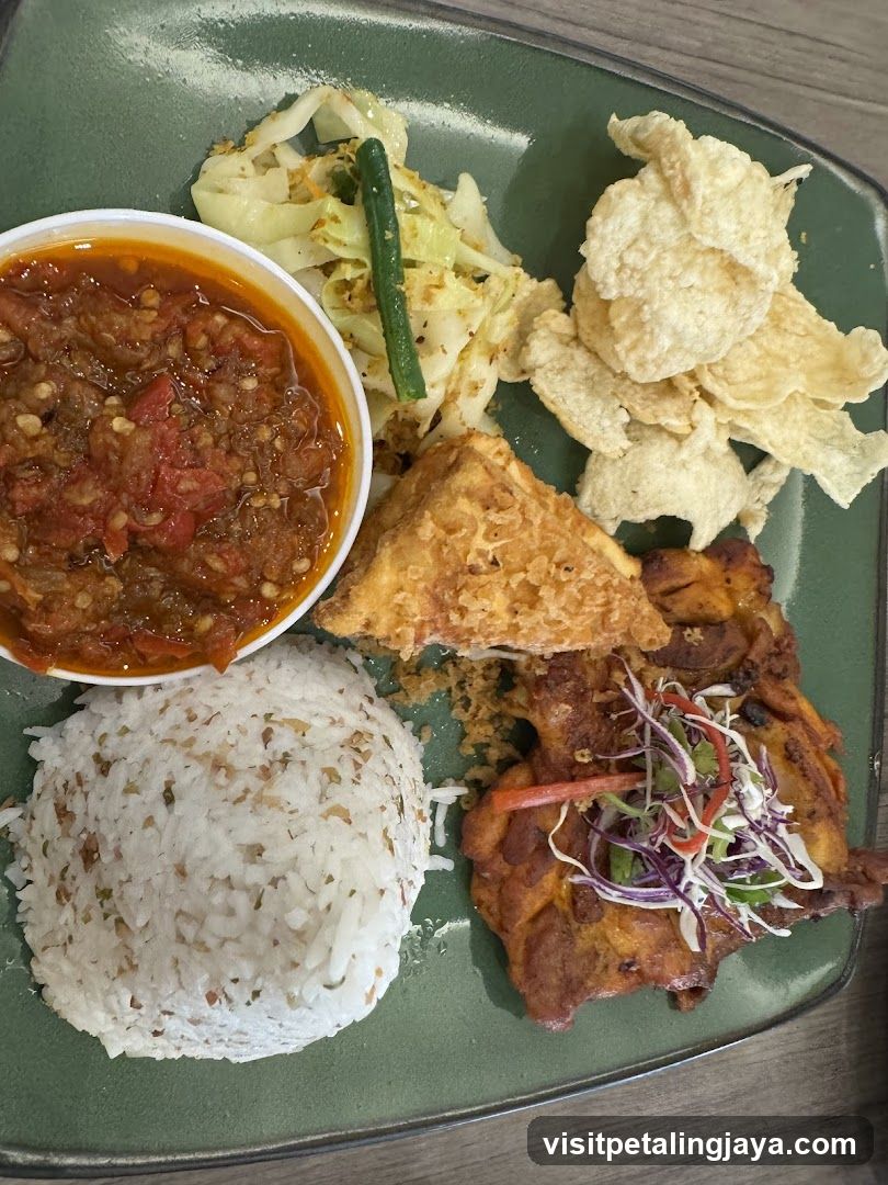 Plate of Indonesian-style food