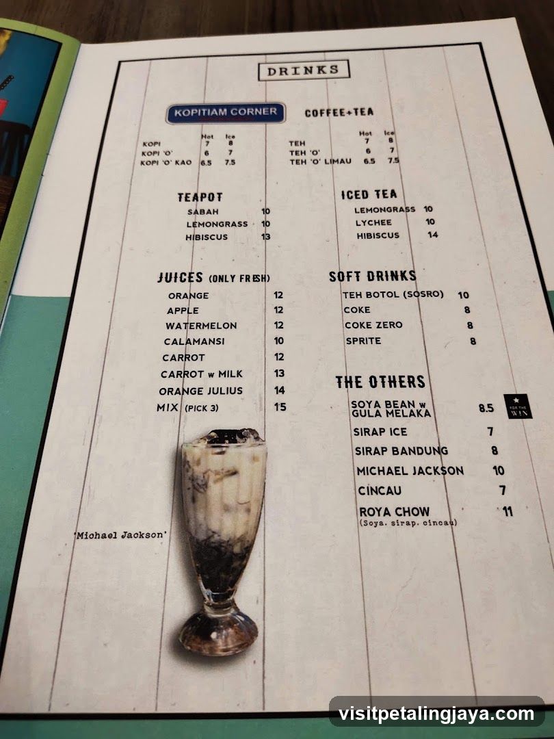 Kopitiam Corner Drinks Menu
