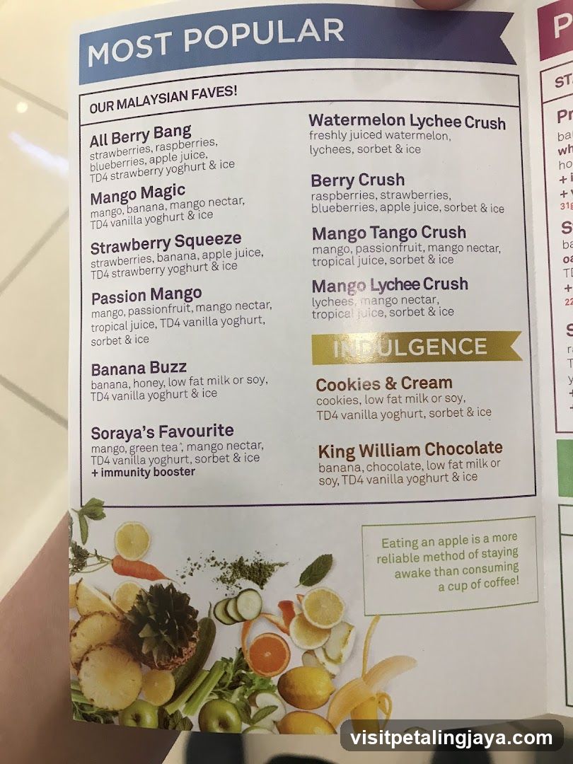 Most Popular Smoothies Menu