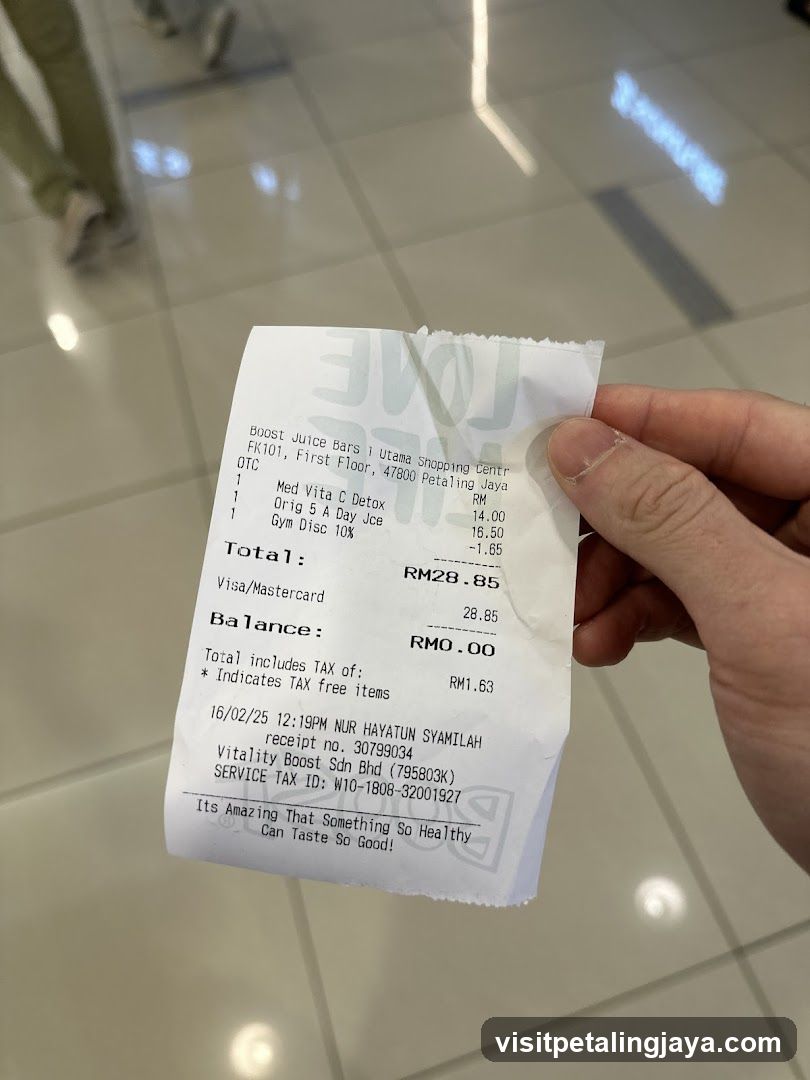 Receipt from Vitality Boost
