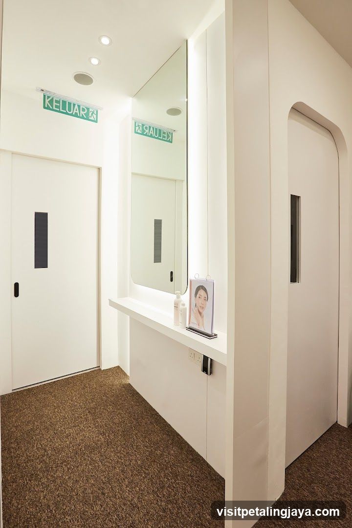 Interior Hallway with Mirror and Signage
