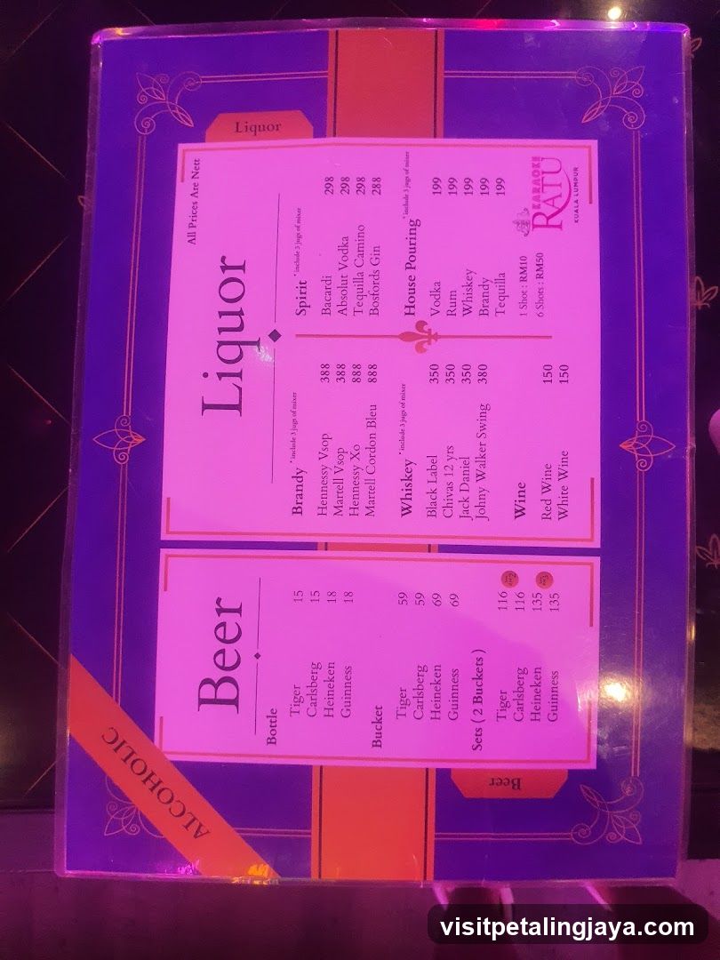 Liquor and Beer Menu