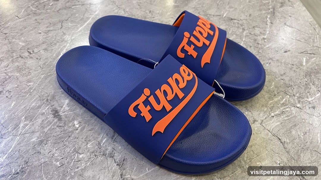 Blue Slide Sandals with Orange Logo