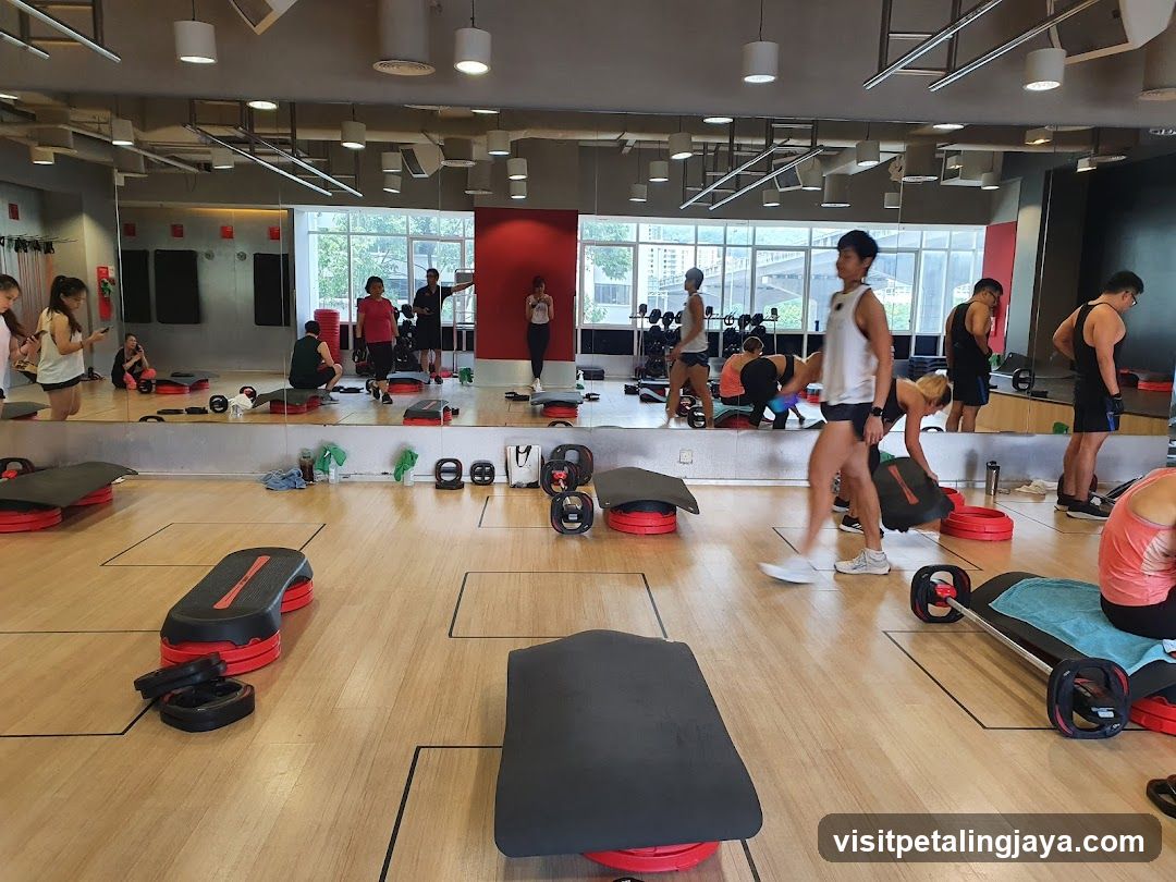 Gym Interior with Step Aerobics Equipment